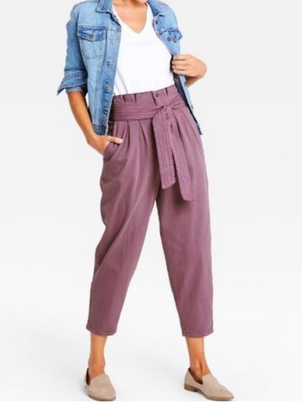 Universal Thread Purple High-Waist Paperbag Trousers